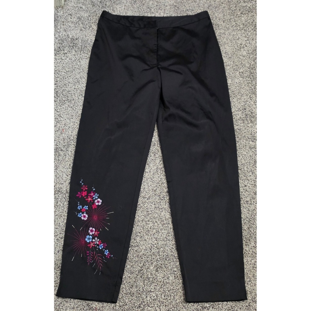 Vintage Y2K Express World Brand Black Embroidered Low/Mid Rise Pants Size 9-10